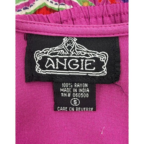 Vintage 90s Angie Multicolored Print Boho Rayon Casual Summer Mini Dress Tunic - Picture 14 of 16